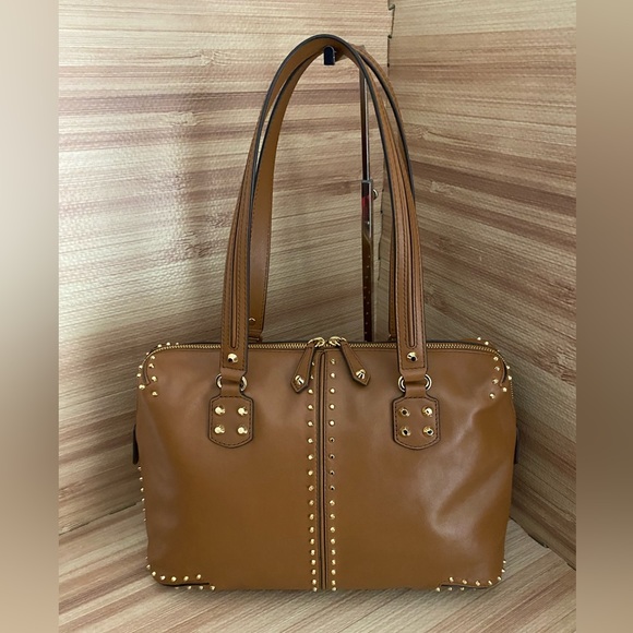 Michael Kors Uptown Satchel Tote Bag Brown Studded like new - Picture 1 of 15